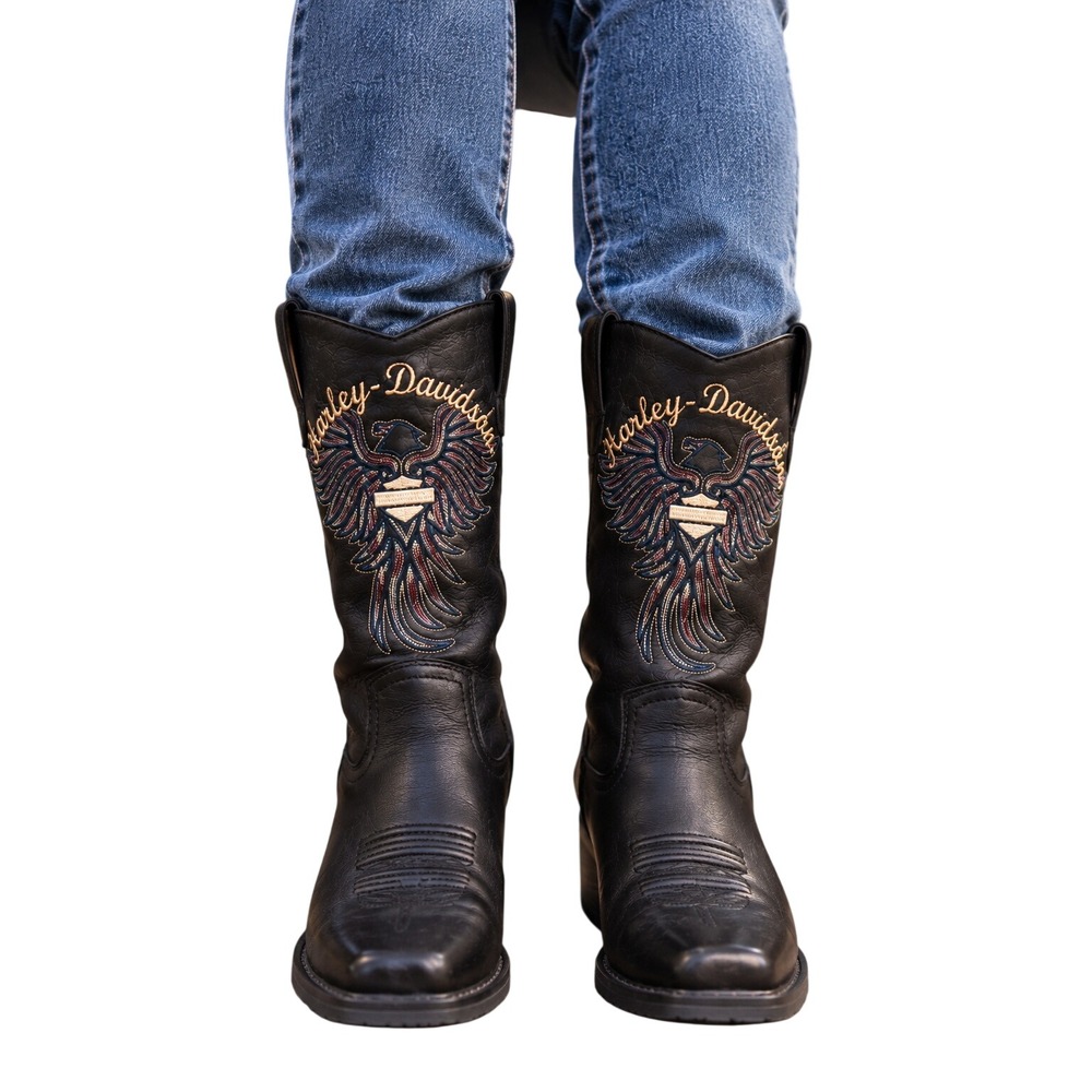 Vintage Harley-Davidson Leather Eagle Moto Boots Women's 7.5 Black Y2K